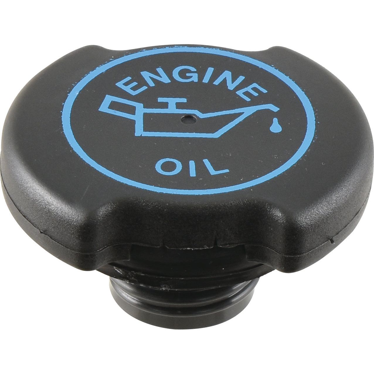 Close-up of the Engine Oil Cap (Sparex Part No.S.66760) by Sparex, featuring blue text and an oil can icon on a black background, reminiscent of those found on Ford New Holland machinery.