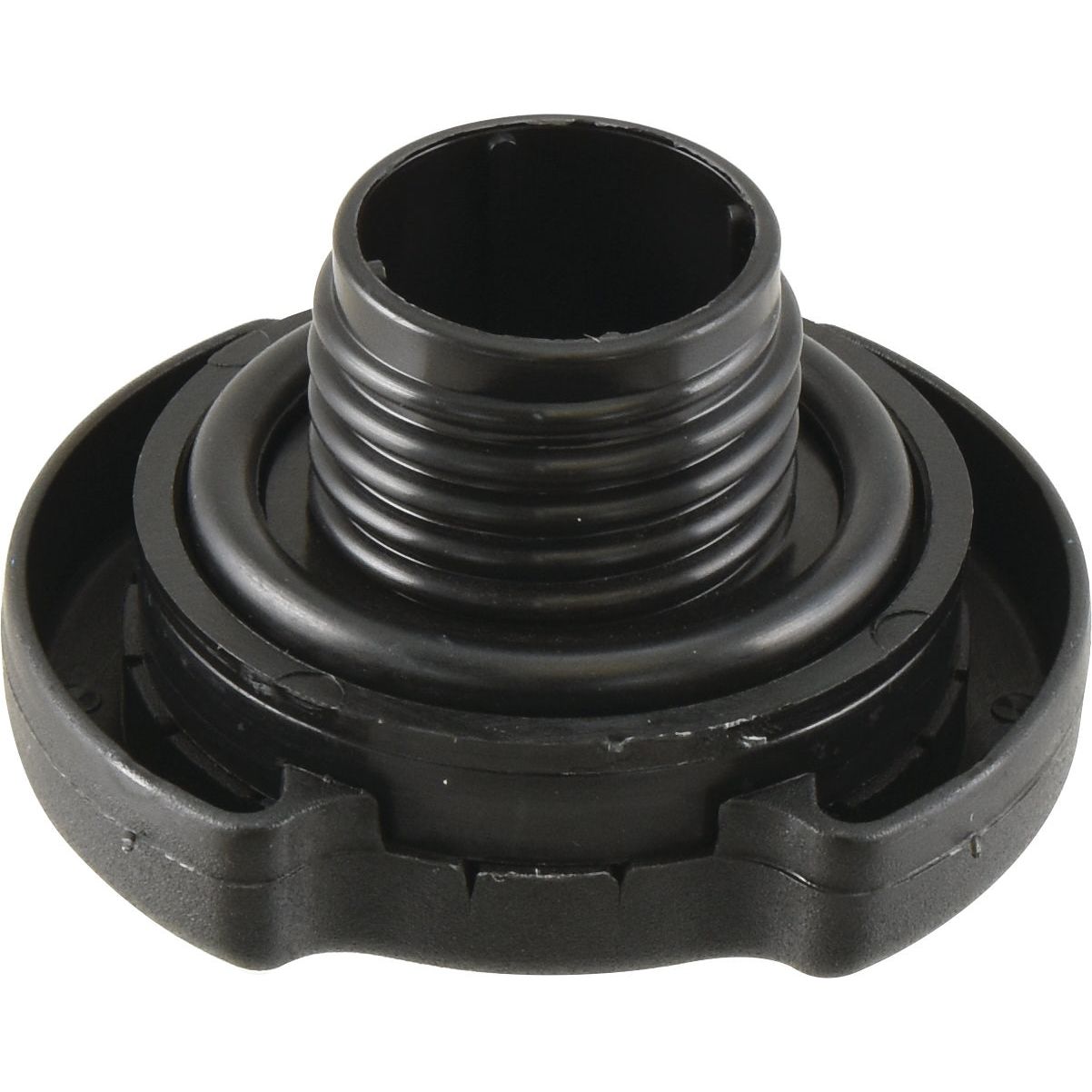 Close-up view of the Sparex Engine Oil Cap (Part No.S.66760), a black plastic threaded cap designed for sealing containers or bottles, similar to those found on Case IH or Ford New Holland machinery.