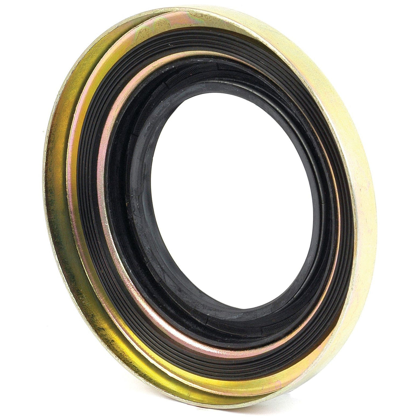 A close-up view of the Sparex Seal & Retainer Assembly, Part No. S.66792, features a metallic outer ring and a rubber inner ring, expertly nestled within its seal housing to prevent oil leakage in Ford/New Holland machinery.