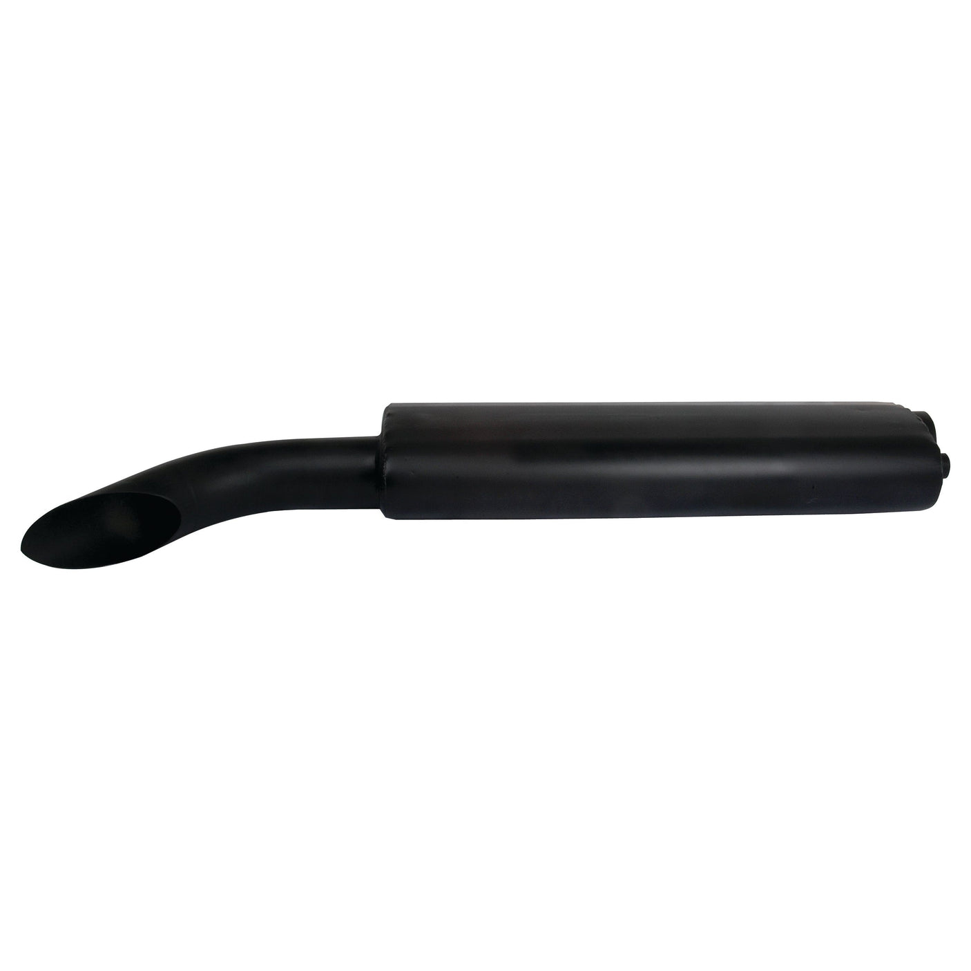 The Silencer - Vertical - S.66802 by Sparex is a black automotive exhaust pipe featuring a cylindrical muffler section and a bent outlet, coated with heat-resistant paint for enhanced durability.