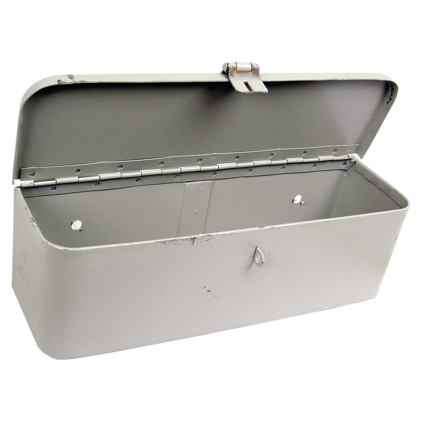 A rectangular, metal Tool Box by Sparex (Part No.S.66900) features an open hinged lid and clasp, showcased in a neutral setting.