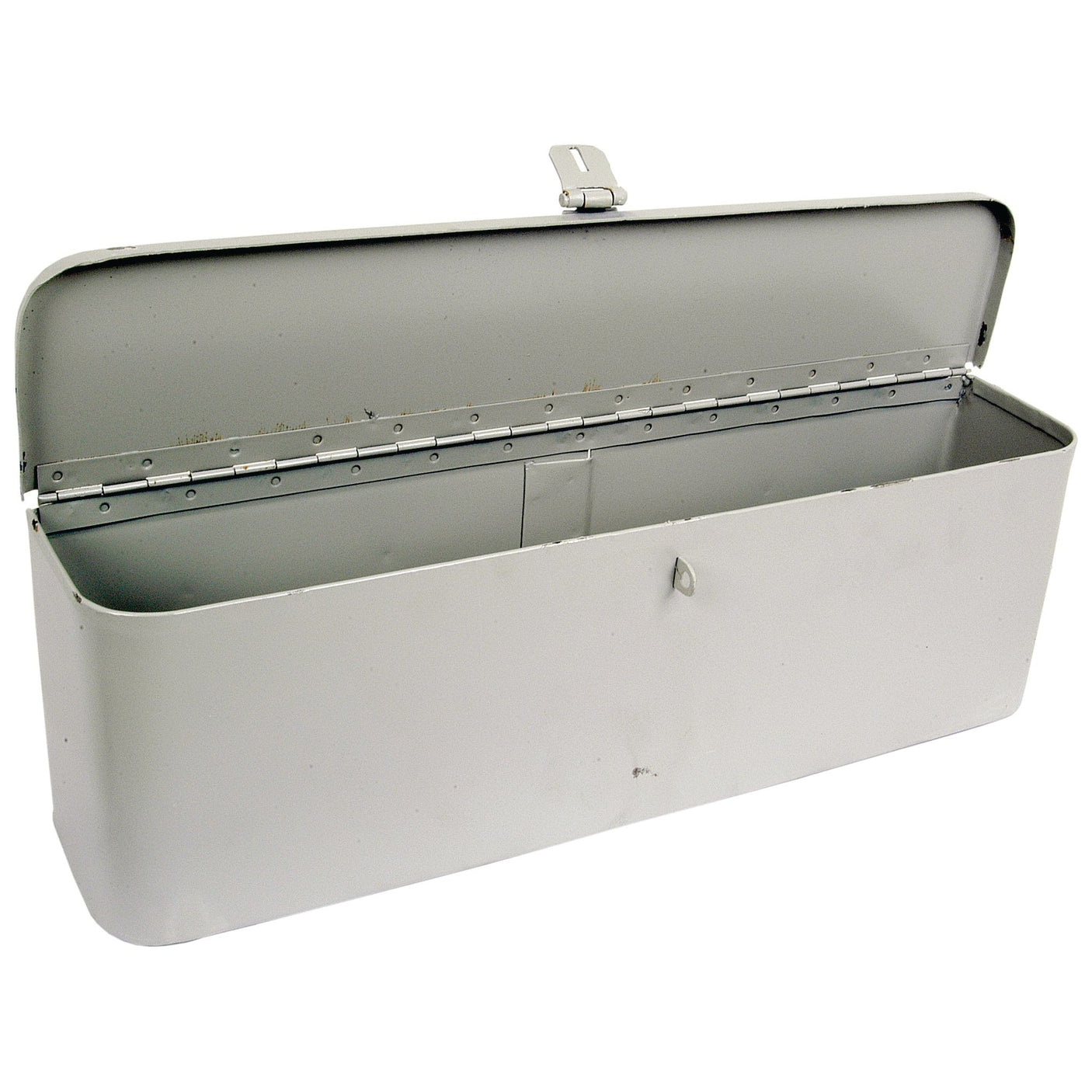 A rectangular metal tool box with a hinged lid partially open, revealing an empty interior. The gray Sparex Tool Box (Part No. S.66901) appears to be used for storage or organizational purposes.