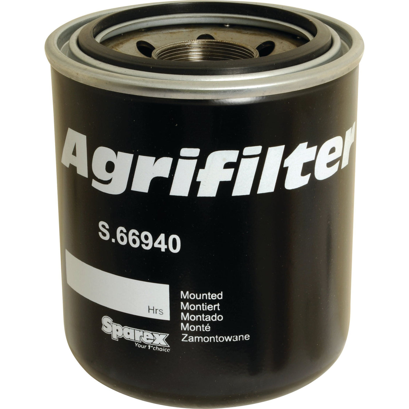 The Sparex Hydraulic Filter - Spin On, with part number S.66940 printed in white, features the Sparex logo on the lower part. This black filter is compatible with Ford New Holland and Case IH machinery.