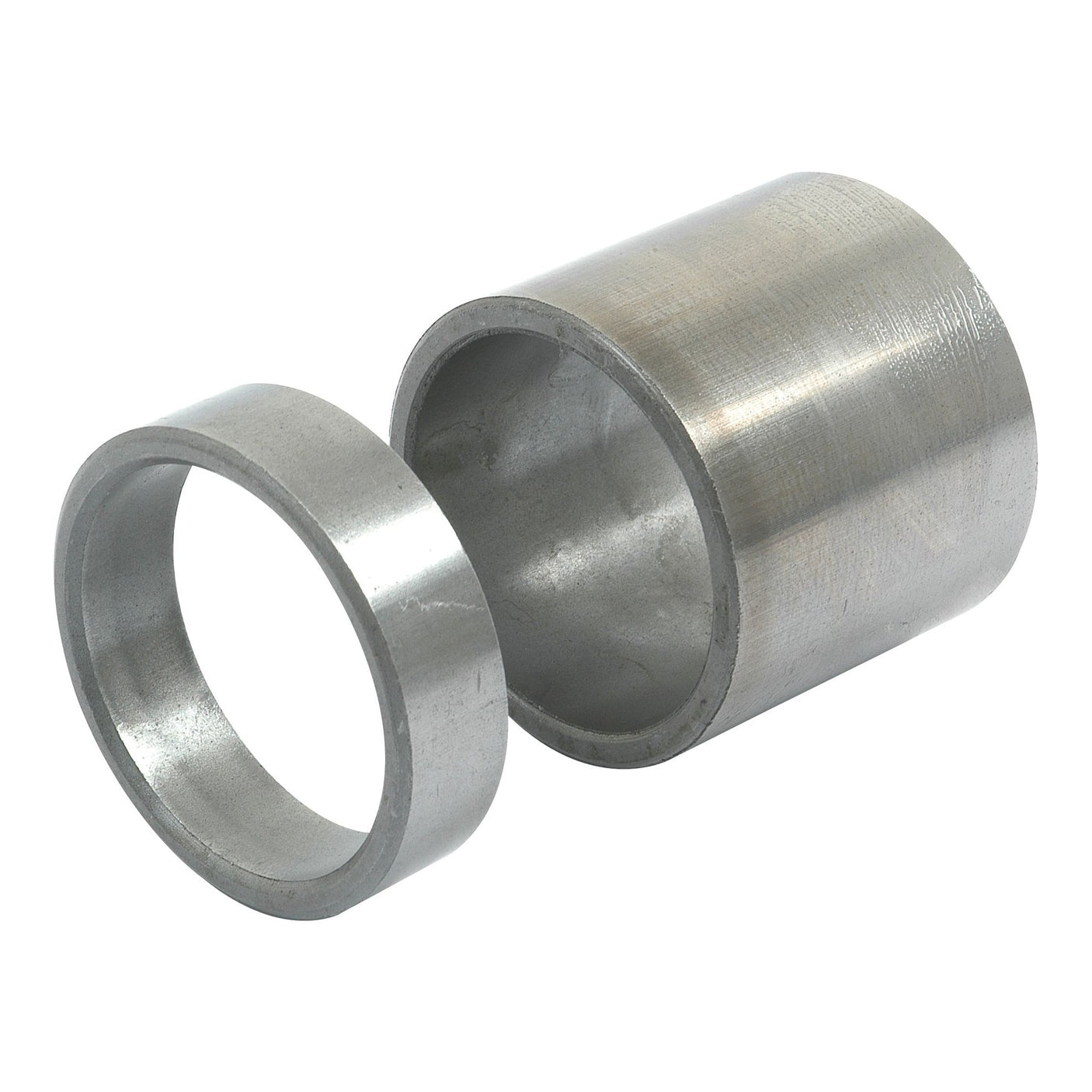 A pair of cylindrical metal components with hollow sections and matching ring-like pieces, both with a metallic finish, designed for compatibility with Ford New Holland machinery. These are Sparex Bushes (Sparex Part No. S.66943).