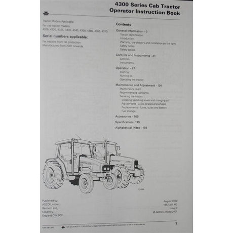 Massey Ferguson - 4300 Series Operators Manual - 1857311M2 - Farming Parts