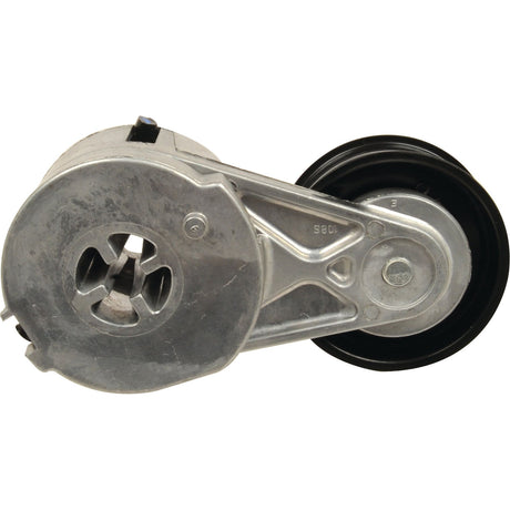 A Belt Tensioner for Ford / New Holland vehicles featuring a Sparex construction with a silver adjustment component and a black pulley is available under the product name Belt Tensioner | Sparex Part No.S.67043.