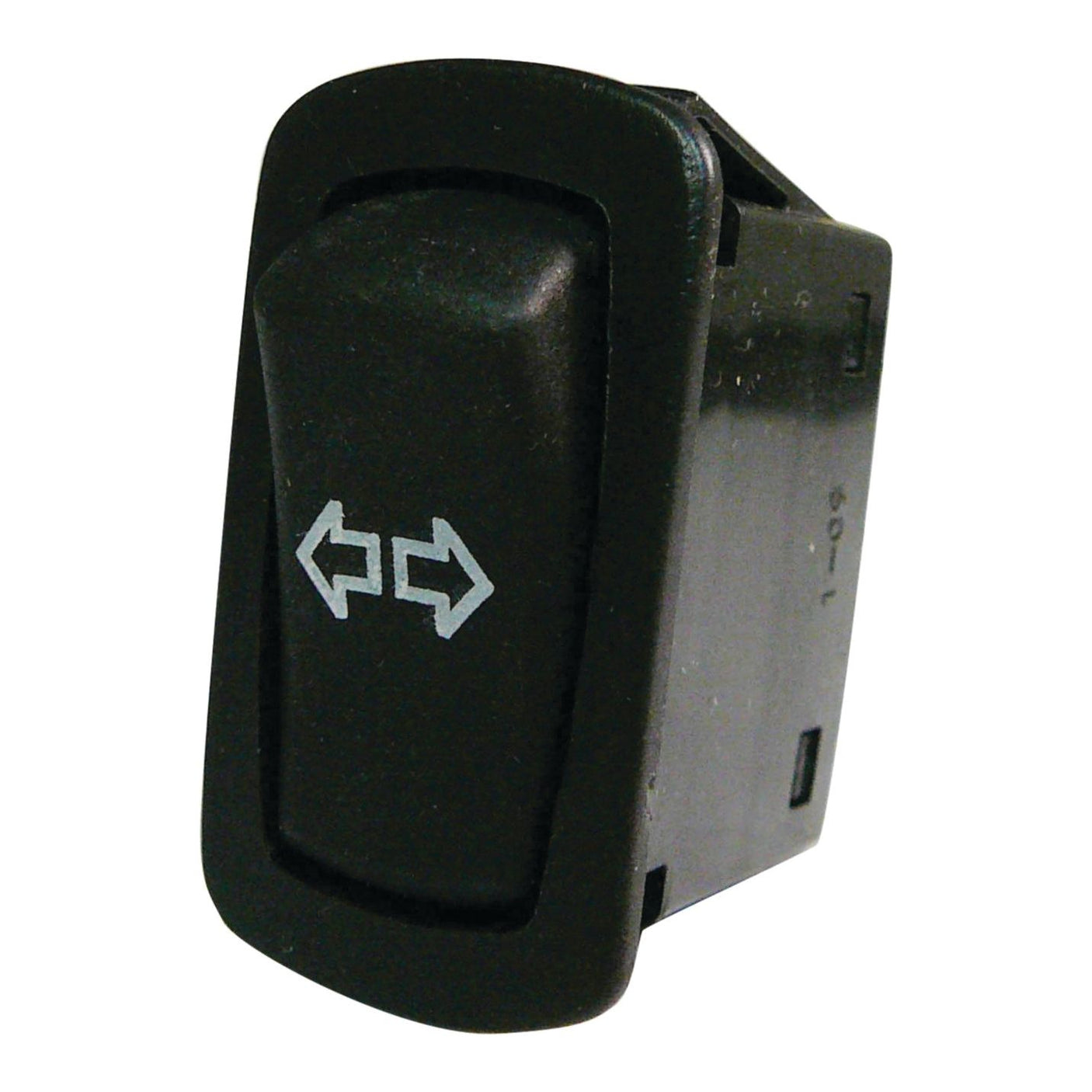 The Sparex Indicator Switch (Part No. S.67124) is a black, rectangular toggle switch with white arrows pointing left and right for directional control, making it perfect as an indicator switch for the Farmtrac 50.