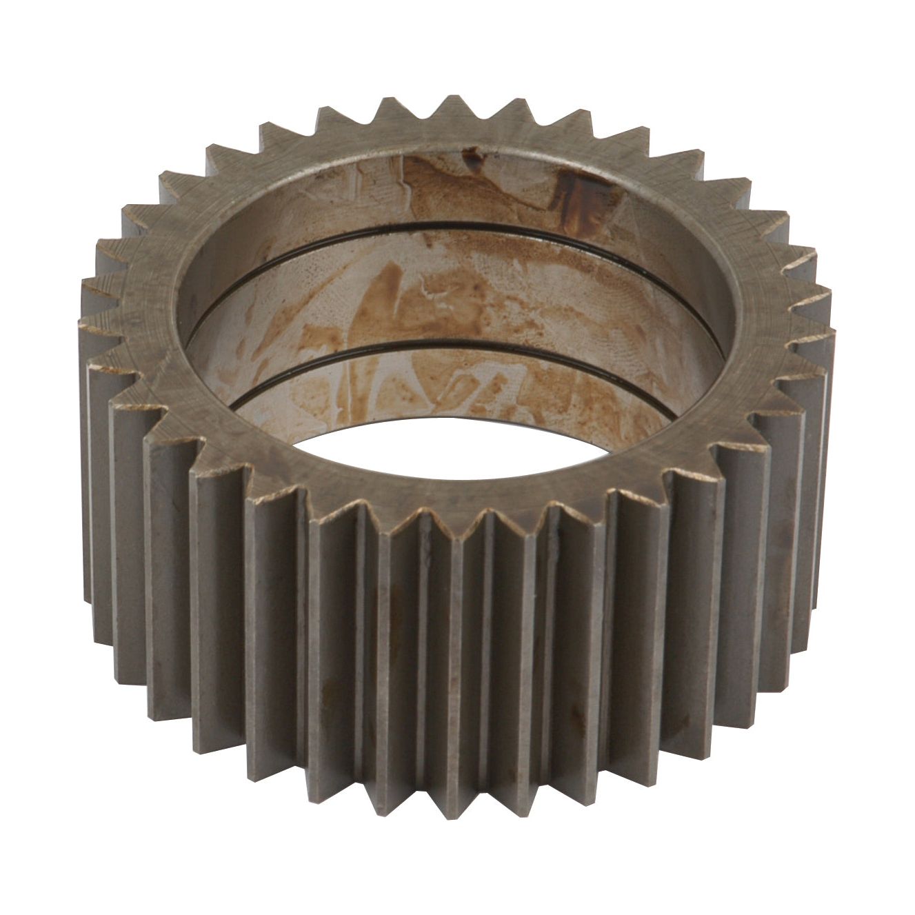 A Sparex Planetary Gear (Part No. S.67164) featuring evenly spaced, straight teeth around a central hole, exhibiting wear and signs of rust—comparable in quality to those used in John Deere machinery.