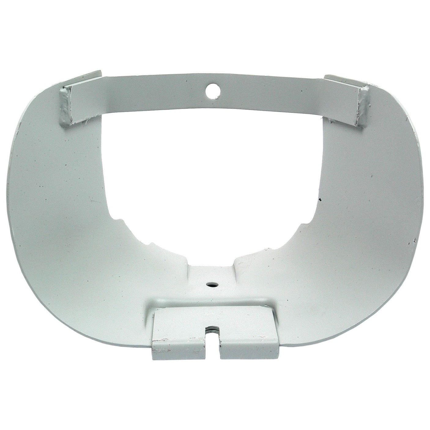 A white metal mounting bracket with a semi-circular shape and two attachment points, designed to hold equipment or fixtures, ideal for integrating with Sparex components such as the PTO Guard (Sparex Part No. S.67215).