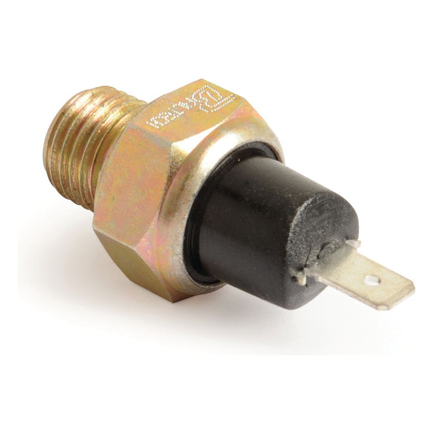 The Oil Pressure Switch (Sparex Part No. S.67216) by Sparex, designed for a Long Tractor, features a threaded end, hexagonal nut, black plastic body, and a single electrical terminal.