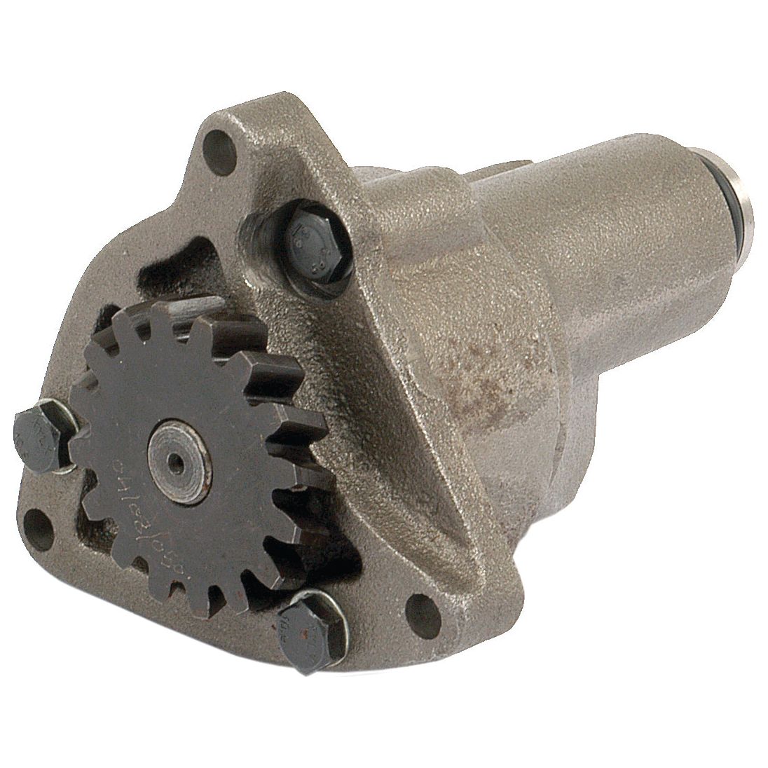 Close-up of a Sparex Engine Oil Pump (Sparex Part No. S.67222) featuring a metal gear, housing, and mounting bolts. The pump appears to be designed for industrial or mechanical applications, akin to those used in Ford New Holland machinery.