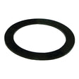 A black circular flat washer with a large central hole, often used as a Ford New Holland fuel sender unit seal, is available as the Fuel Sender Unit Seal (Sparex Part No. S.67242) from Sparex.