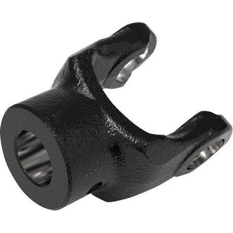 The Sparex PTO Yoke - Pinhole Yoke (Pat No. S.6725) in black metal is cylindrical with two prongs extending from one end and a hollow center, designed to be compatible with Weasler German specifications. It features a U/J size of 32 x 76mm, a bore diameter of 40mm, and a pin diameter of 13mm.