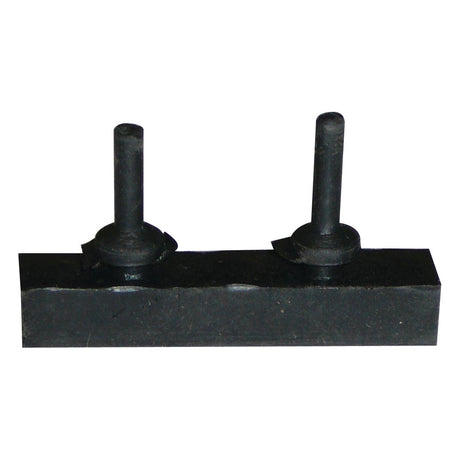 A black rectangular block with two vertical cylindrical pegs protruding from its top surface, resembling the Bonnet Grill Support (Sparex Part No.S.67263).