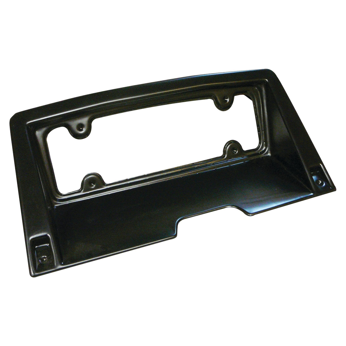 A black plastic Dash Panel with four mounting holes and a rectangular cutout for the license plate, perfect for Long Tractor vehicles. This is offered under Sparex Part No. S.67269 by Sparex.