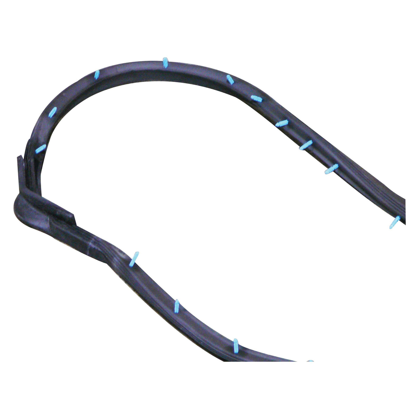 The Rubber Door Seal Kit RH & LH (Sparex Part No. S.67288), featuring a black rubber gasket with light blue clips and designed for Ford New Holland tractor parts, is shown against a white background.