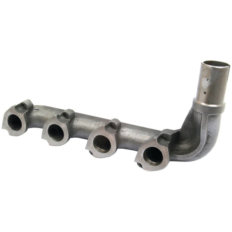 A Sparex Exhaust Manifold (4 Cyl.) | Sparex Part No.S.67290, featuring four ports and a curved pipe section, ideal for seamless integration with Ford New Holland vehicles.