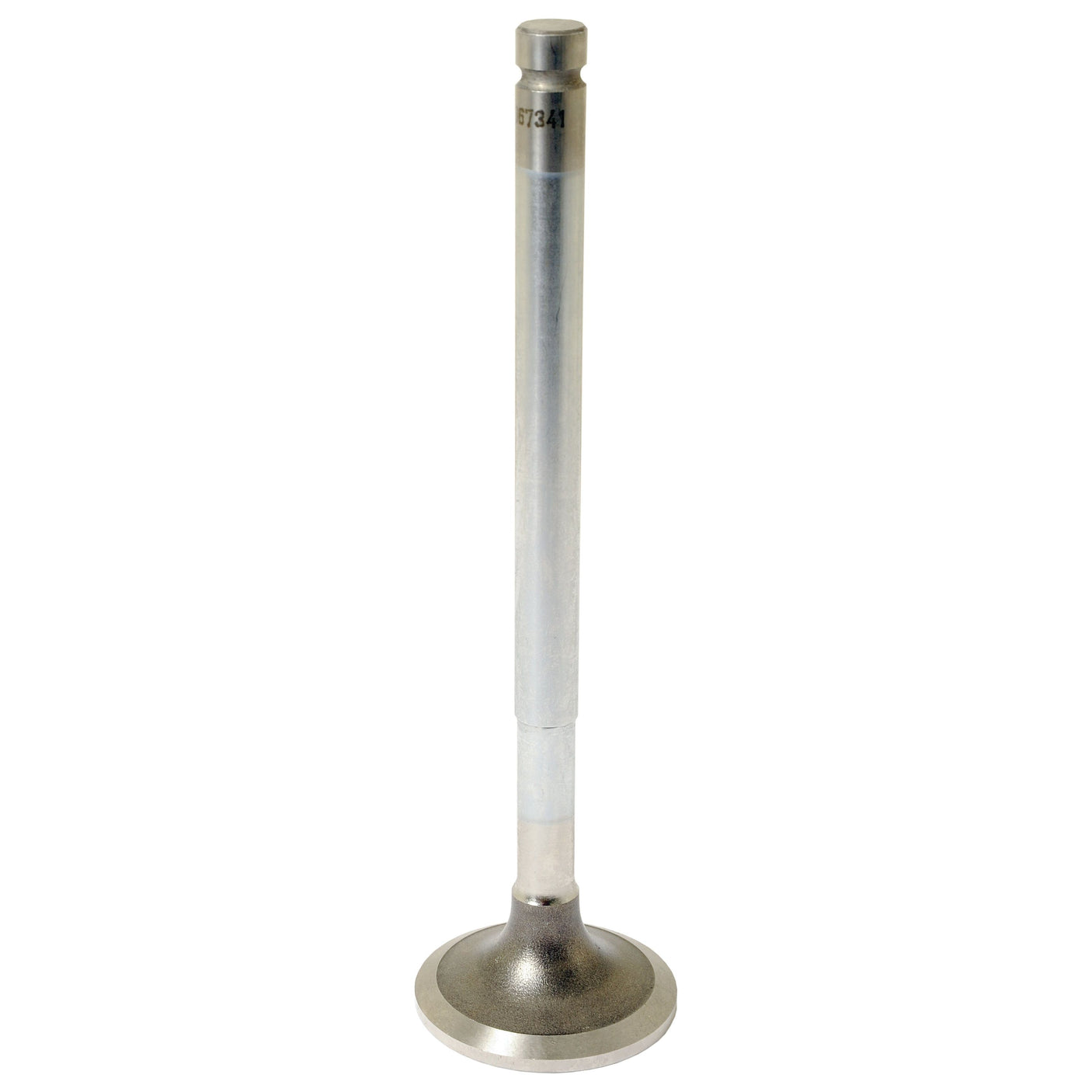 An Exhaust Valve Standard, Sparex Part No. S.67341 by Sparex, featuring a flat, circular end and a cylindrical stem, stands upright against a white background.