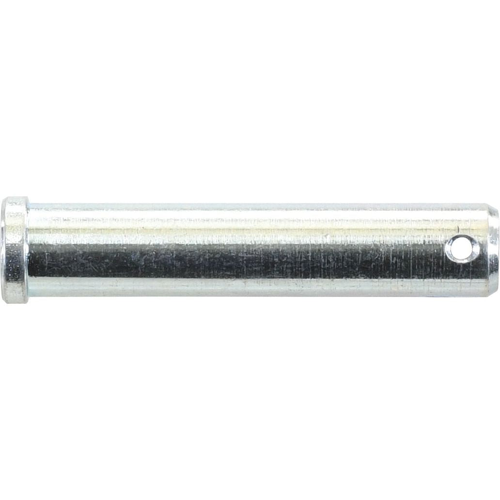 Sparex Lower Link Pin 22x97mm Cat., Sparex Part No. S.67496, is a cylindrical metal pin with a Ø 22mm size, featuring a small hole near one end and a flat head on the other, making it ideal for Ford/New Holland or Case IH/International Harvester machinery.