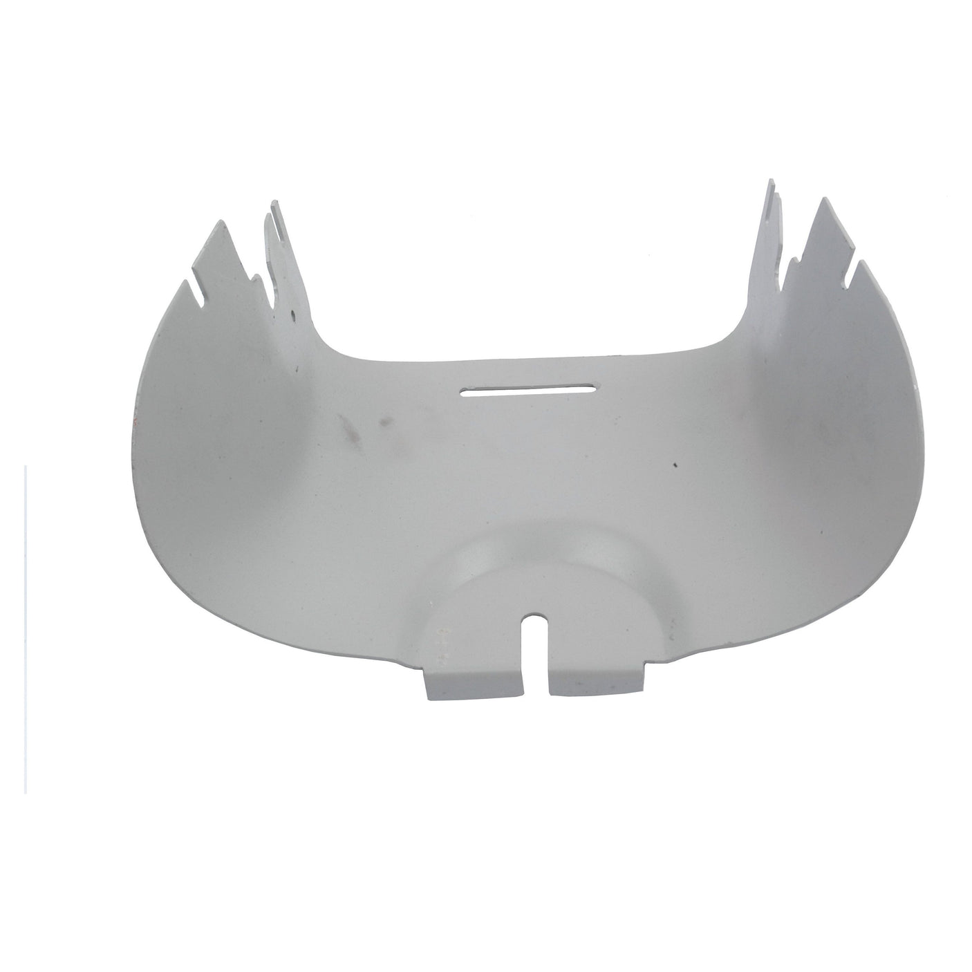 The PTO Guard by Sparex, part number S.67589, is a white plastic component featuring a rounded shape with several slots and cutouts, commonly utilized in Ford or New Holland machinery.