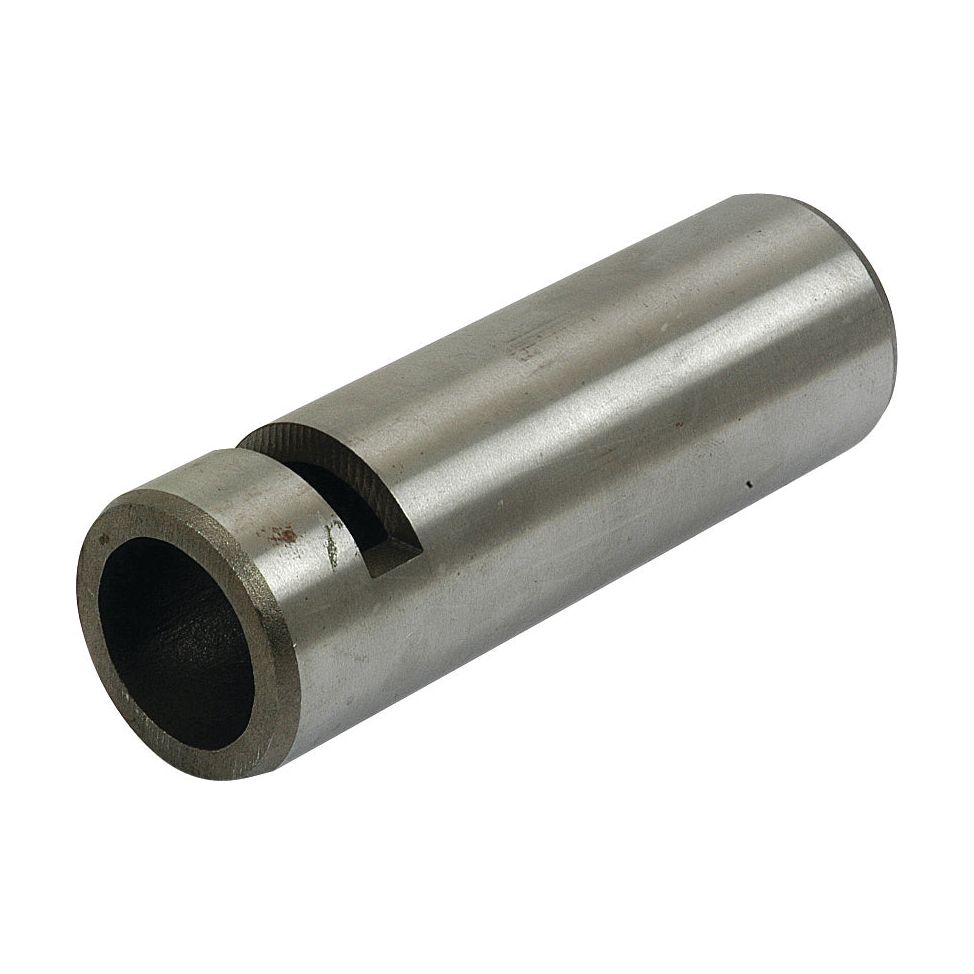 A cylindrical metal spacer with a hollow center and a slit on one side, resembling the Axle Pin (Sparex Part No. S.67590) from Sparex, viewed from an angle.