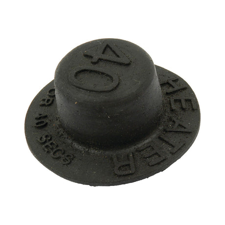 A black rubber boot labeled with the number 40 and the words "HEATER" and "OR 10 SECS" embossed on its surface, designed to resemble a heater button. This product is the Rubber Boot - Heater Button (Sparex Part No. S.67636) from Sparex.