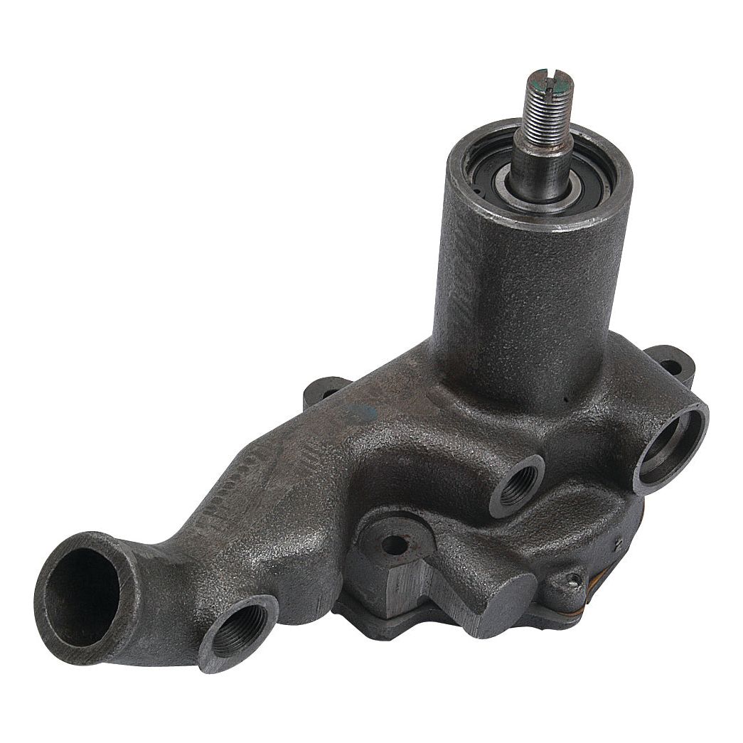 Image of the Water Pump Assembly (Sparex Part No. S.67642) by Sparex, a heavy-duty, cast metal automotive part featuring multiple ports and a cylindrical protrusion with a threaded rod, akin to the robust components found in Case IH machinery.