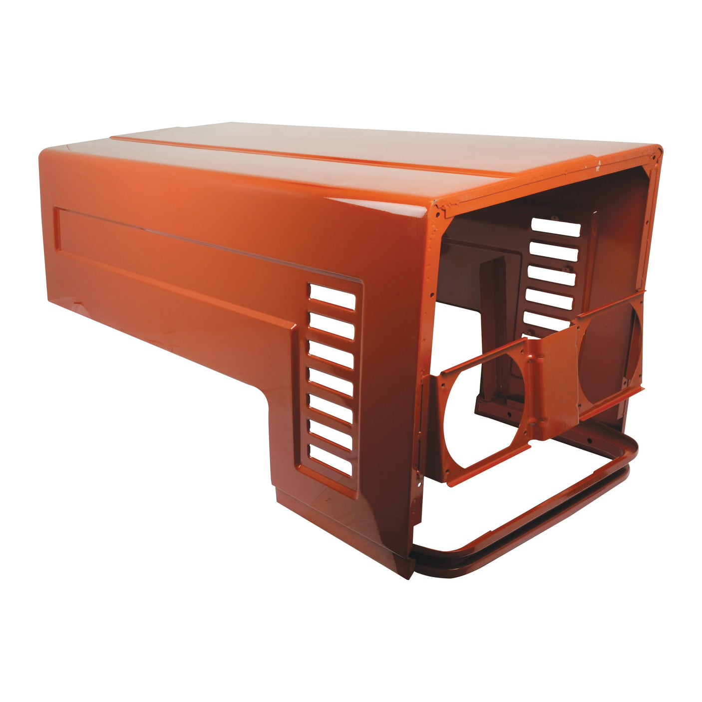 The Sparex Bonnet Assembly (Part No. S.67658) is an orange metal cab enclosure designed for industrial vehicles or heavy machinery, featuring ventilation slats and an open doorway, reminiscent of a robust Fiat design.