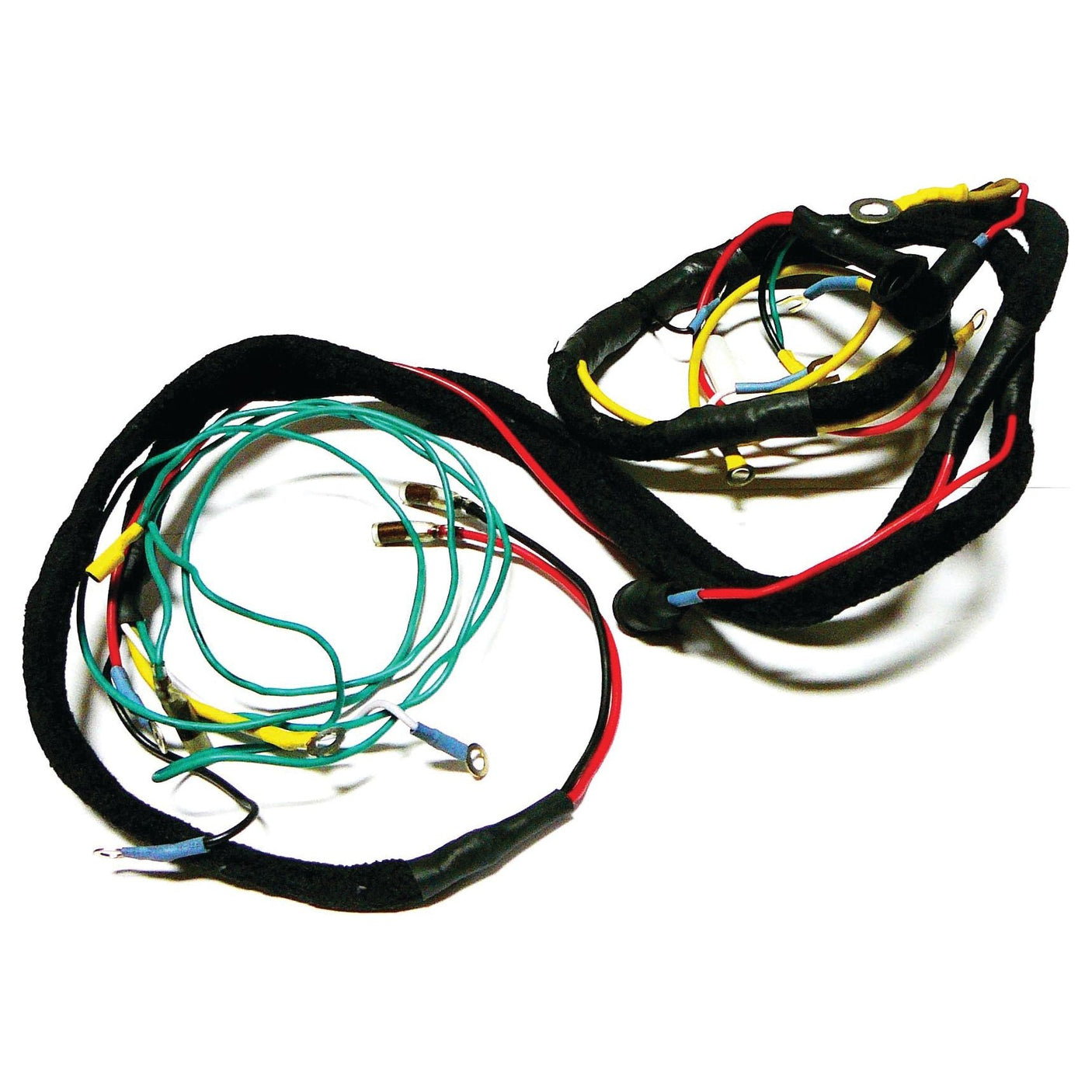 A Loose arrangement of a Sparex Wiring Harness (Part No. S.67706) featuring a bundle of multicolored wires with various connectors and protective sheathing, is displayed on a white surface.