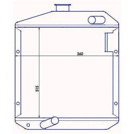 Line drawing of the Sparex Radiator - S.67725 with three cylindrical openings and two dimensions marked: 360 mm horizontally and 315 mm vertically.