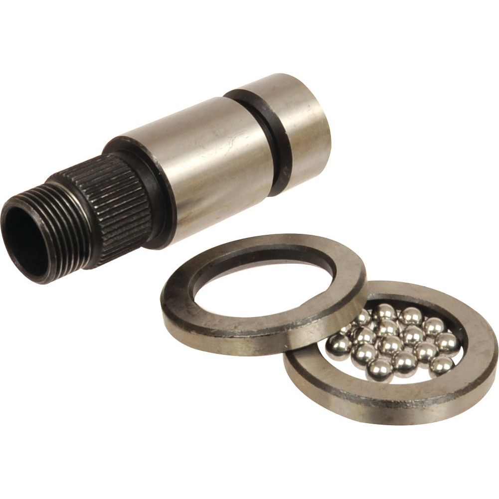 The Sparex Repair Kit (Part No. S.67786) includes a threaded cylindrical component and two circular metal rings with small metal balls, making it perfect for repairing the steering shaft of a Ford / New Holland DEXTA.