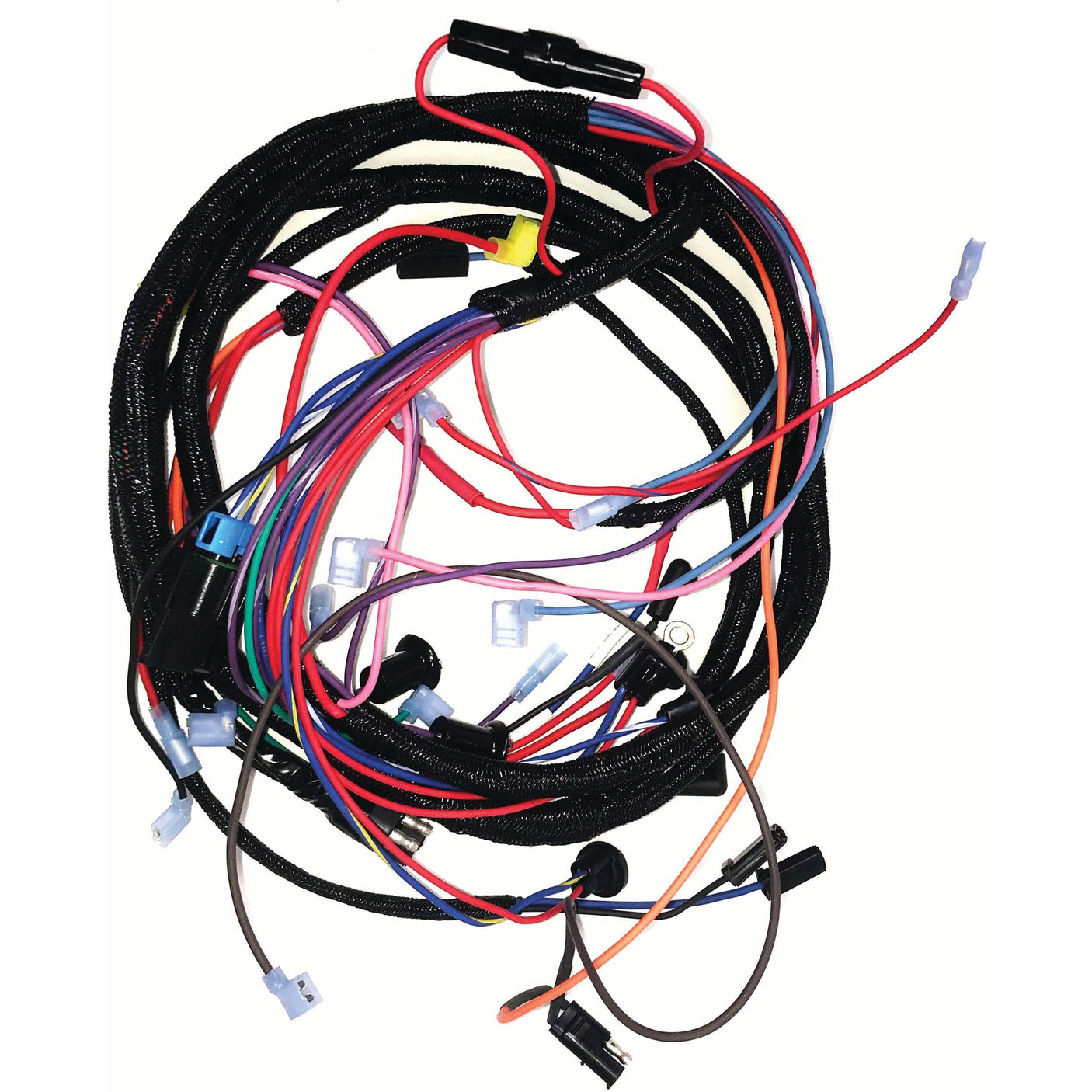 A coiled bundle of multicolored electrical wires, each terminating in different connectors, typically used for automotive or electronic applications. The Wiring Harness (Sparex Part No.S.67792) is compatible with Sparex and suitable for Ford / New Holland machinery.