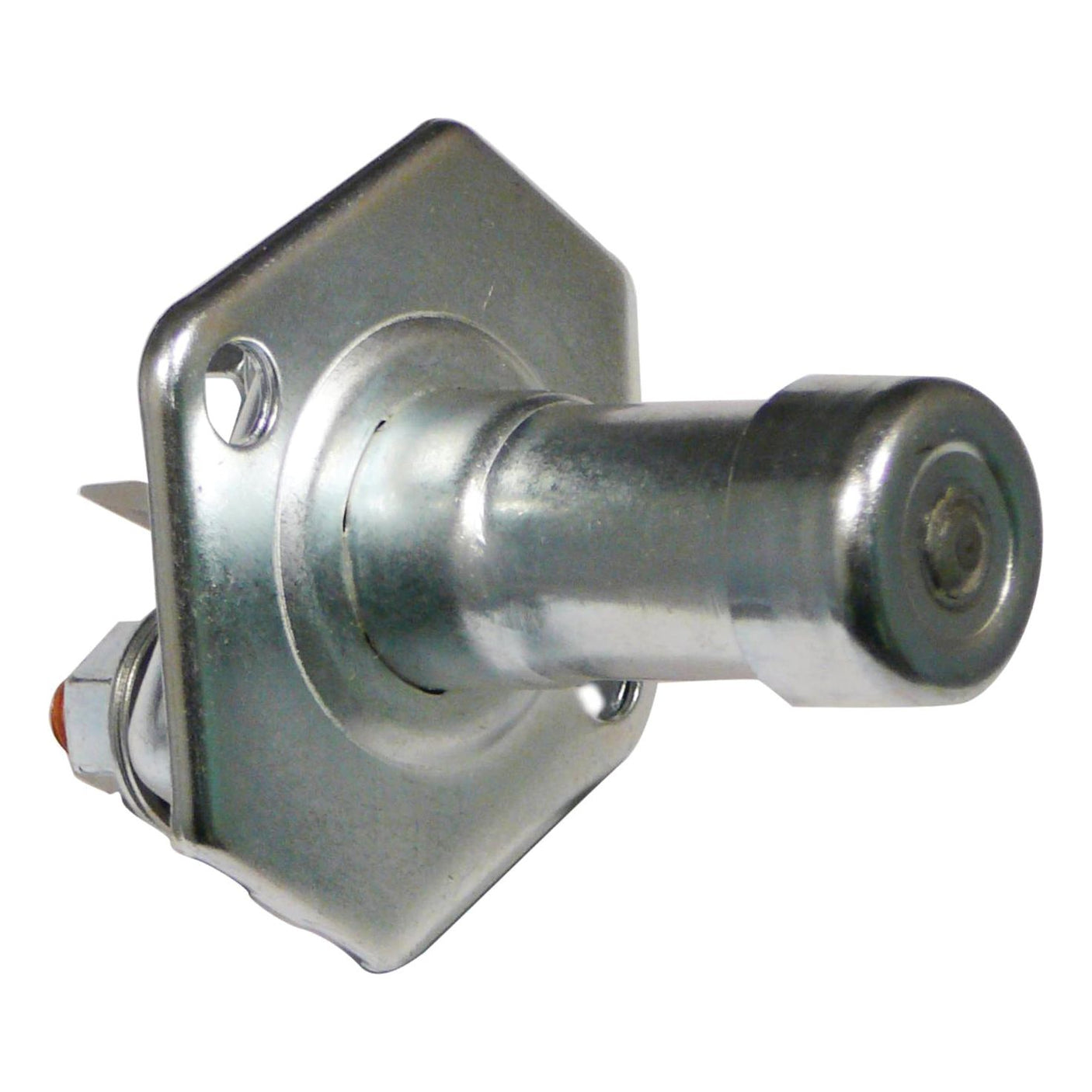 A silver mechanical door latch, part of the SWITCH STARTER B7392A SWITCH S product line (Sparex Part No. S.67908) by Sparex, features a square mounting plate and bolt mechanism designed for industrial or heavy-duty applications, reminiscent of the durable components found in Massey Ferguson machinery.