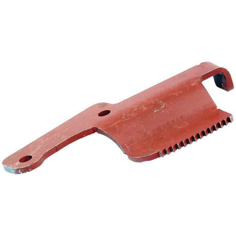 The Handbrake Ratchet, Sparex Part No. S.67919, is a red, metal tool featuring a toothed edge and a hook at one end, making it perfect for use with Massey Ferguson equipment.