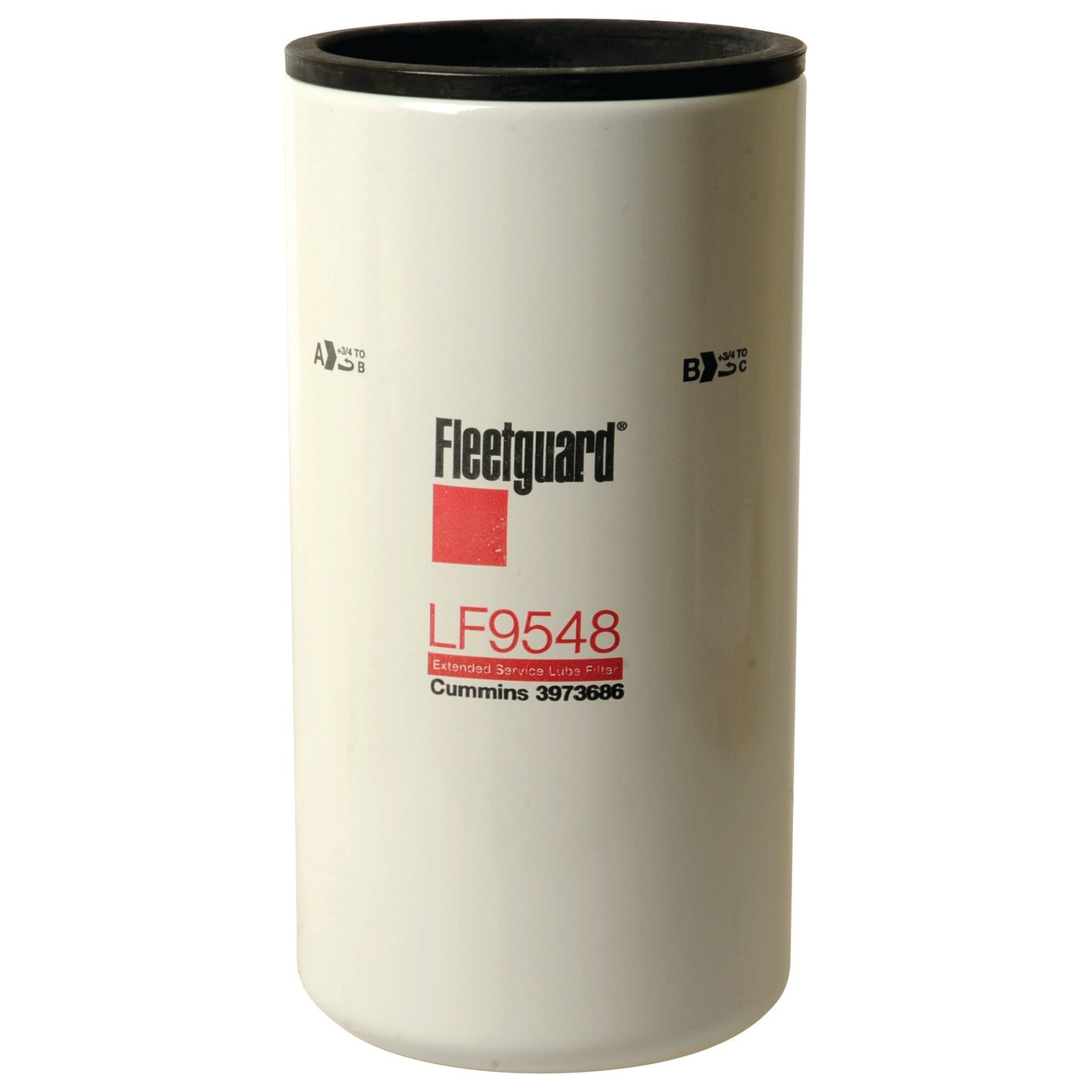 A white cylindrical oil filter, branded as "Sparex" with the model number "LF9548" (Sparex Part No. S.67926) and featuring red and black text displaying "Fleetguard LF9548" and "Cummins 3973686," designed for optimal performance in Case IH tractors.