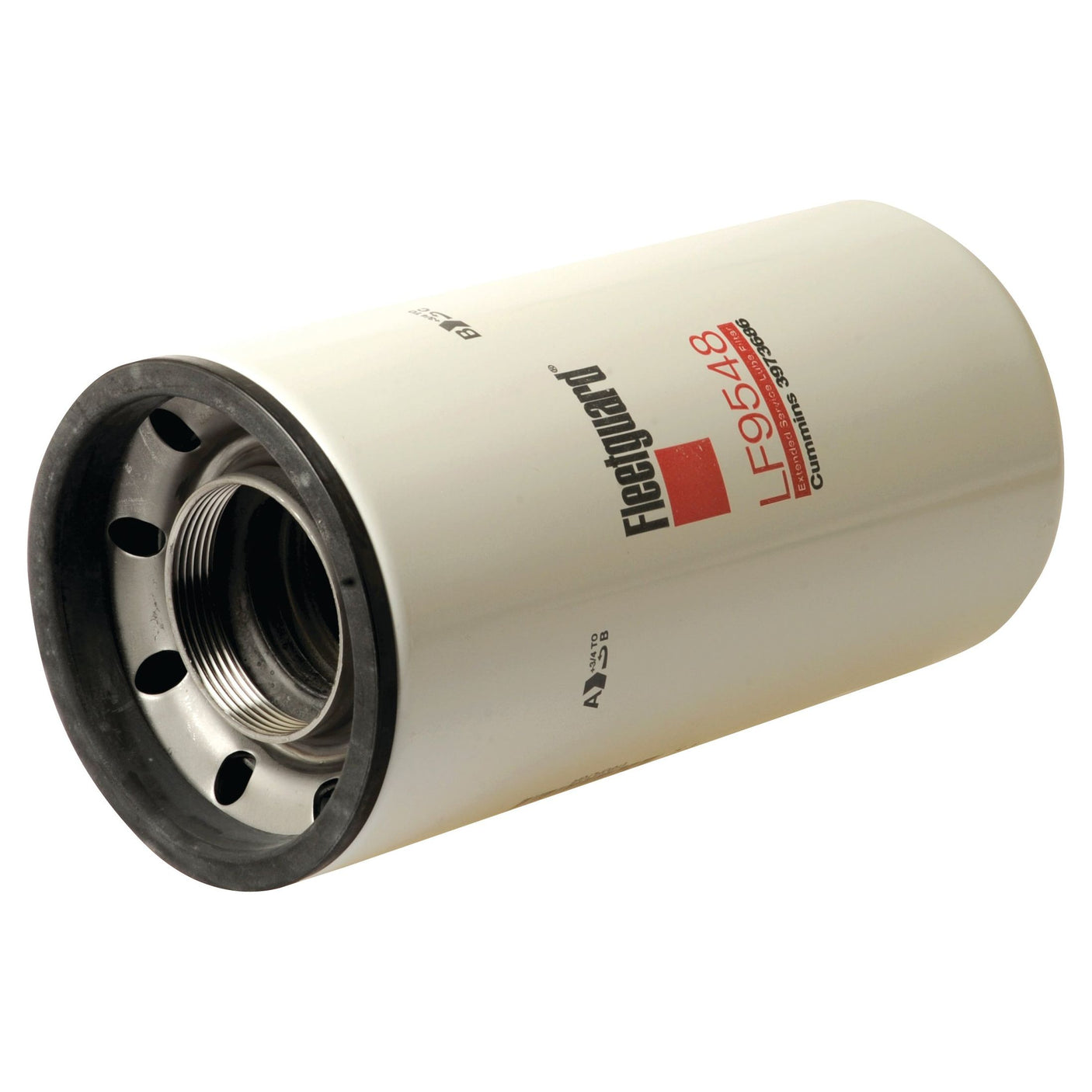 The Sparex Oil Filter - Spin On - LF9548 (Sparex Part No. S.67926) is a cylindrical white filter with metallic threading and multiple holes, ideal for Case IH tractors.