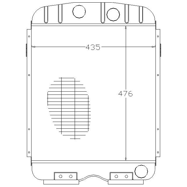 Technical drawing of the Radiator - S.67948 by Sparex, featuring a rectangular design with a vented section on the left side, resembling an intercooler, and two measurements marked: 435 horizontally and 476 vertically.