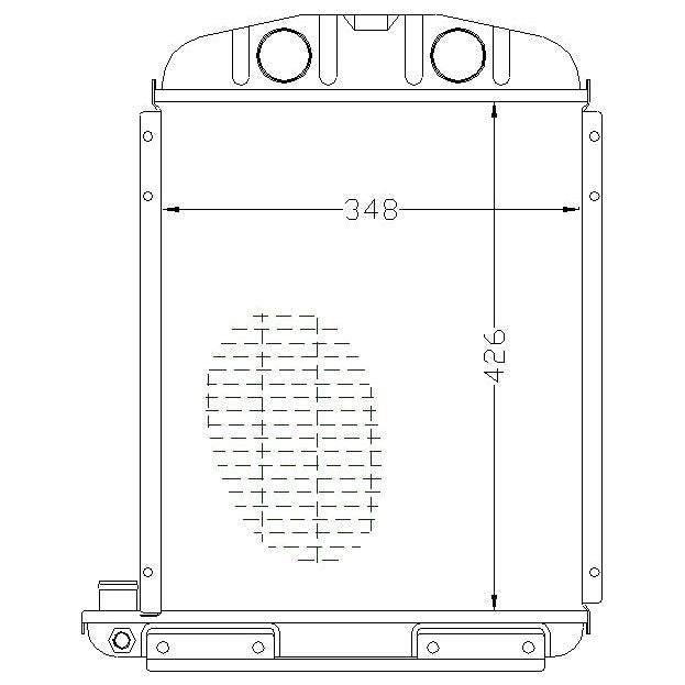 A line drawing depicts the front view of a Sparex brand mechanical component, Radiator - S.67949, displaying precise dimensions of 348 and 426 units. The detailed illustration highlights its integrated radiator with 3-row coolers for optimal performance.