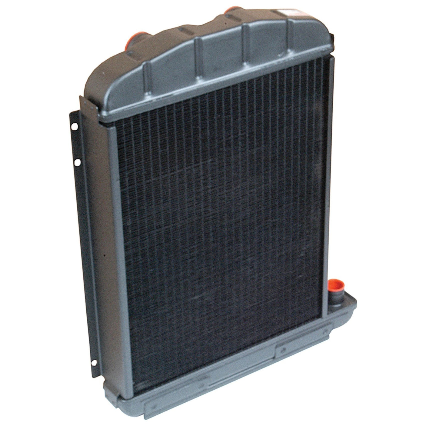 Image of the Sparex brand Radiator - S.67949, showcasing a vertical design with a black core and gray frame, featuring an inlet and outlet for coolant. This model includes 3-row coolers for enhanced efficiency.