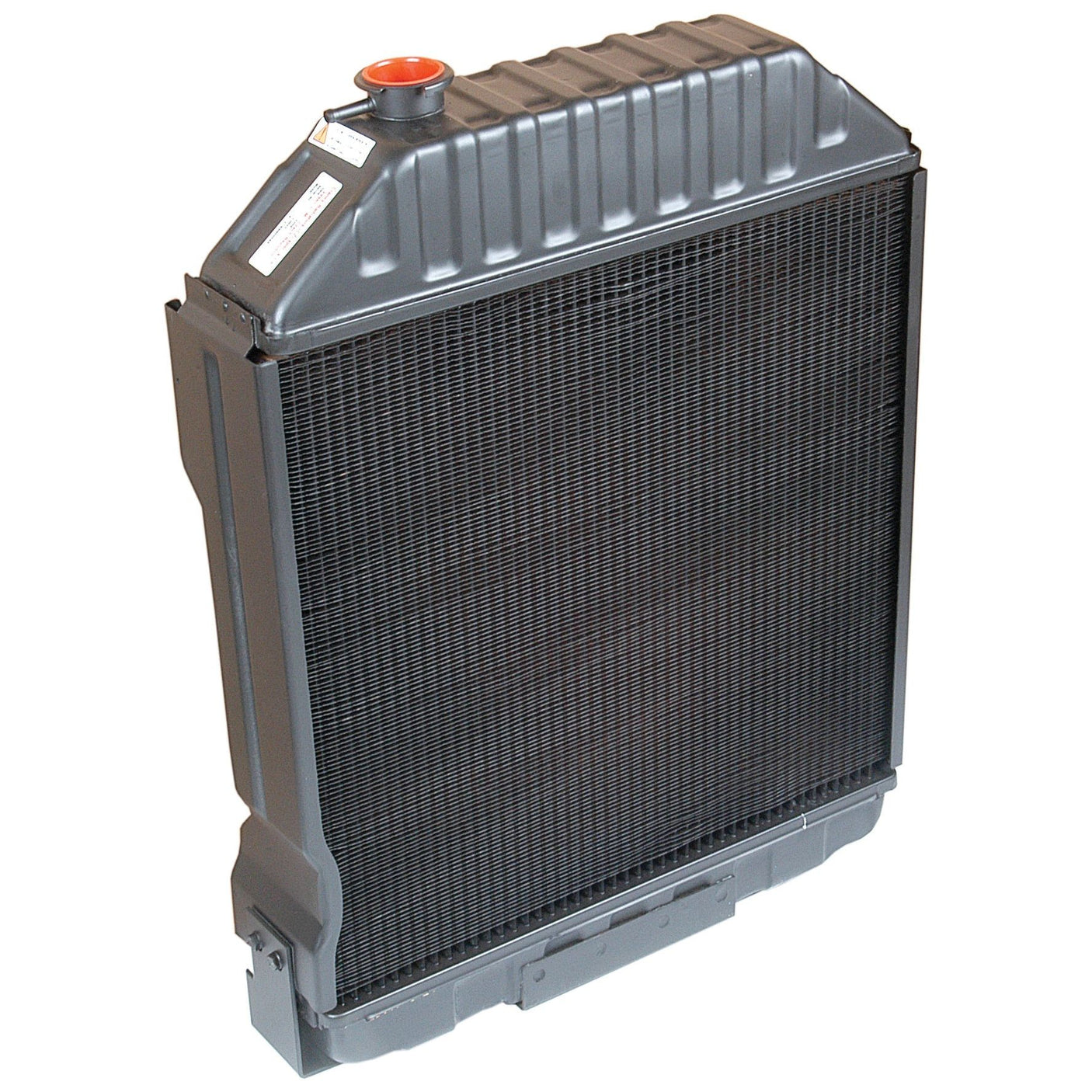 Image of the Sparex Radiator - S.67952, a large, gray unit with a metallic finish, featuring a gridded front panel and an orange-capped inlet at the top.