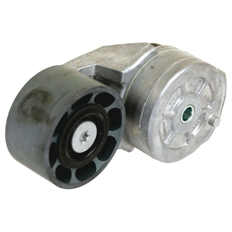 Image of the Sparex Belt Tensioner (Sparex Part No. S.67956), featuring a circular pulley and a metal body, designed for maintaining tension on the engine's serpentine belt in vehicles. Compatible with brands like Case IH and New Holland.