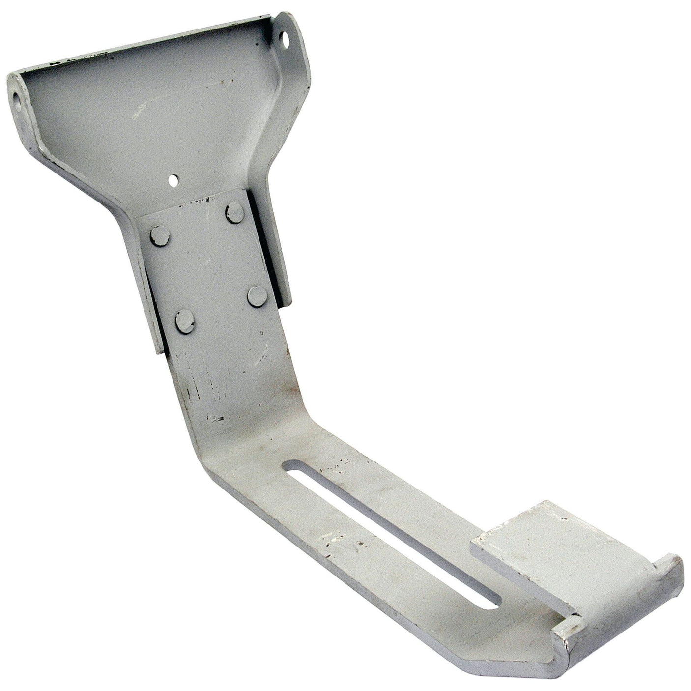 A grey metal bracket, identified as the Seat Bracket (Sparex Part No. S.67971) from Sparex, features a slotted base and mounting holes for support or attachment purposes. It is likely designed for the original Dexta seat design or may be compatible with Ford / New Holland models.