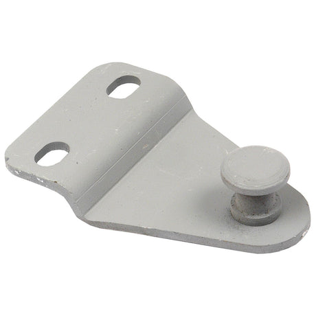 The Bonnet Catch Bracket by Sparex (Part No. S.67972) is a small, gray metal bracket with a flat rectangular base featuring two holes and an extended tab ending in a round, raised knob, perfect for Ford or New Holland machinery.