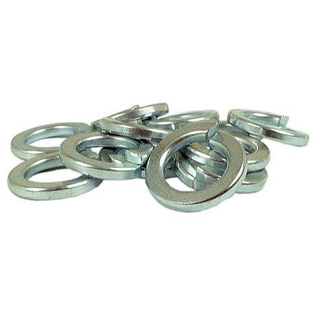 A random arrangement of Sparex Metric Spring Washers (ID: 5mm, DIN Standard No. DIN 127A, Sparex Part No. S.6820) is displayed against a plain white background.