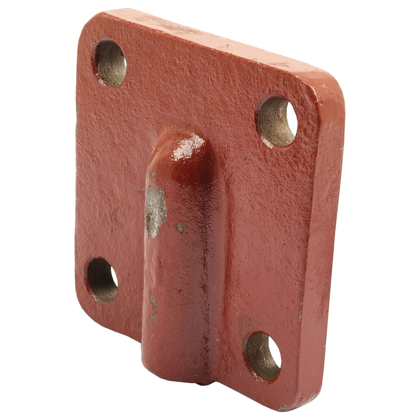 A rust-colored Transfer Box Cover (Sparex Part No. S.68222) with four bolt holes and a protruding central mount, perfect for use in Ford New Holland machinery.