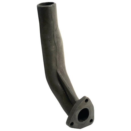 An angled, black metal exhaust elbow with a flanged end. The pipe appears slightly marred, suggesting use or wear—perfect for tractors like Massey Ferguson or Landini. This is the Exhaust Elbow from Sparex (Part No.S.68232).