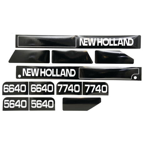 The Sparex Decal Set (Part No. S.68253) for Ford / New Holland models 5640, 6640, and 7740 features black and white decals arranged on a white background, creating a striking appearance.