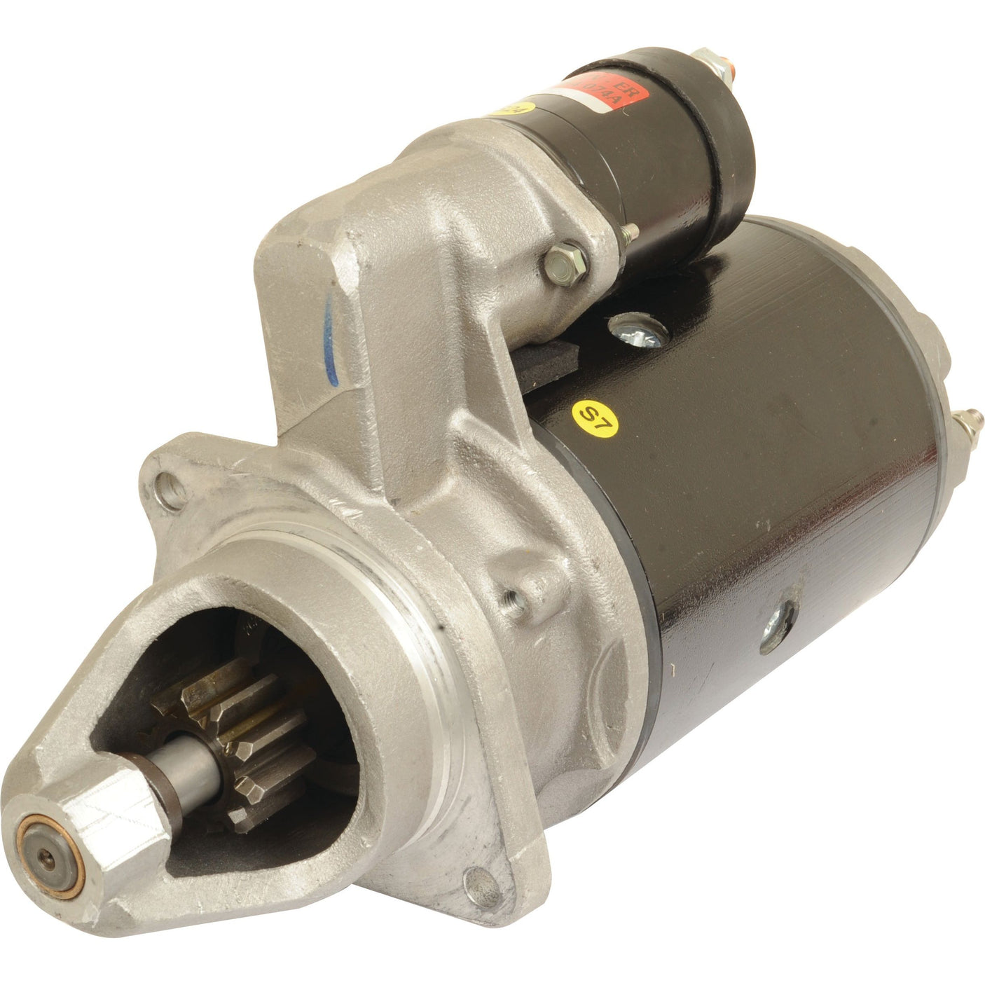 A Sparex Part No. S.68278 Starter Motor - 12V, 2.8Kw (Lucas TVS) in silver and black, featuring a gear at the front and electrical terminals on the body.