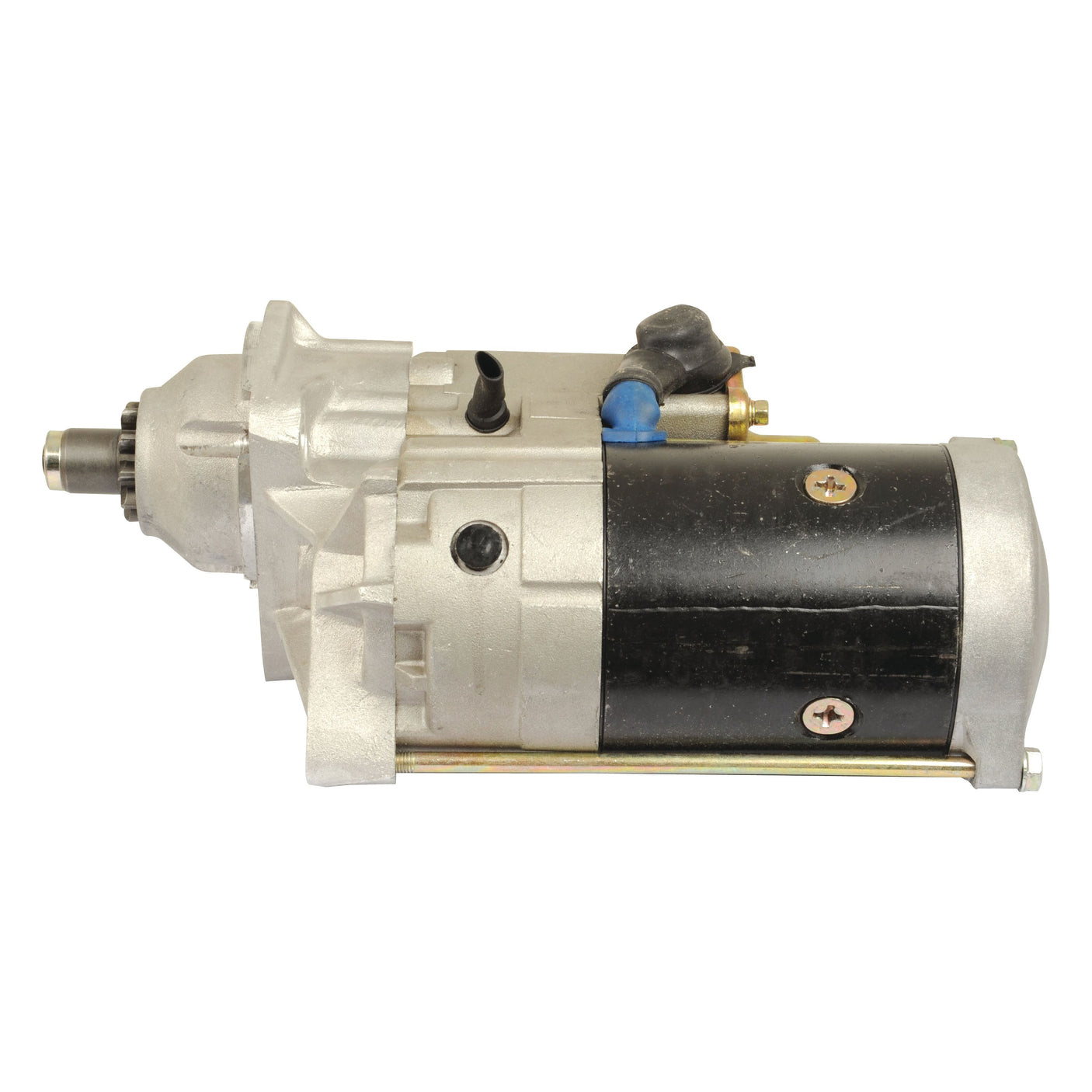 Image of the Starter Motor - 12V, 4Kw, Gear Reducted (Sparex) featuring a black cylindrical body and silver-colored, gear-reduced components.