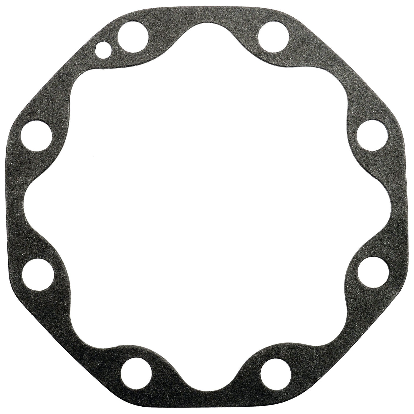 A flat, octagonal gasket with seven large holes and one small hole, designed for sealing purposes. This Hydraulic Pump Gasket (Sparex Part No.S.68326) is compatible with John Deere machinery and comes from the Sparex brand.